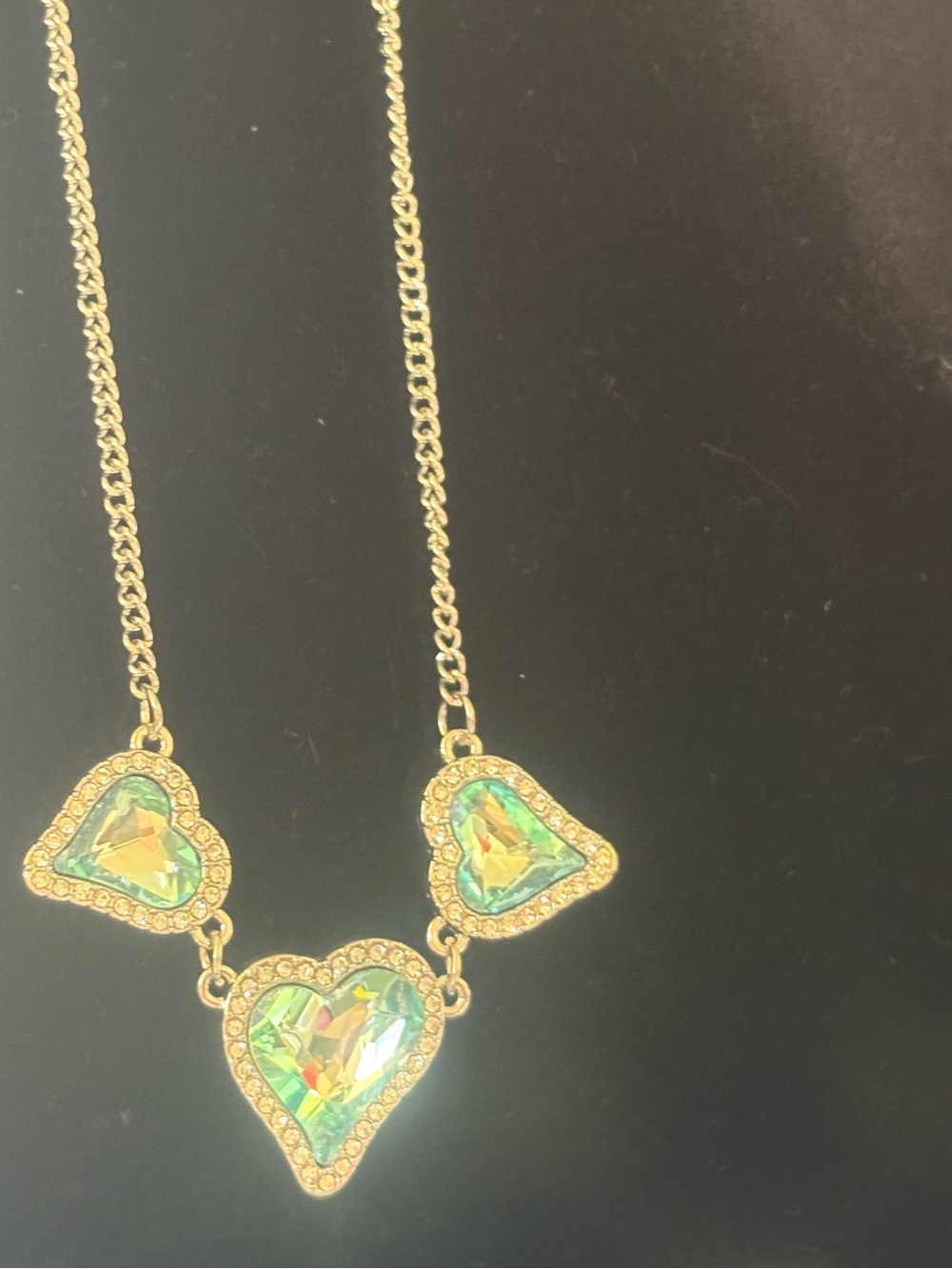 Silver tone Heart Pendant Necklace with Iridescent light blue Crystals